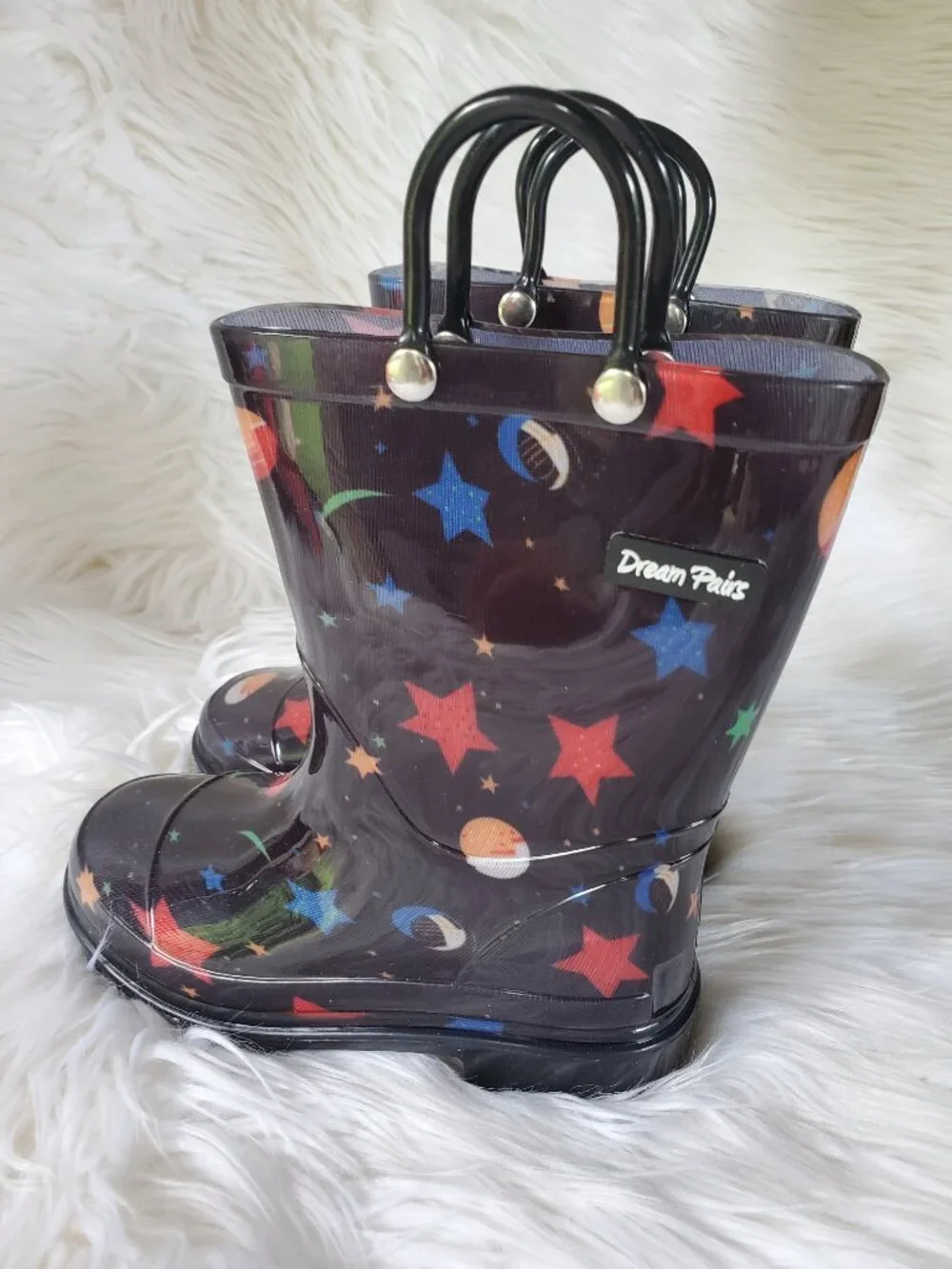 Dream Paris Kid's Black Outer Space Waterproof Rain Boots SZ 10